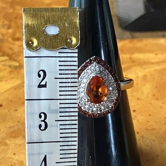Natural Orange Garnet Sterling Silver Ring Size 7 - Picture 6 of 8
